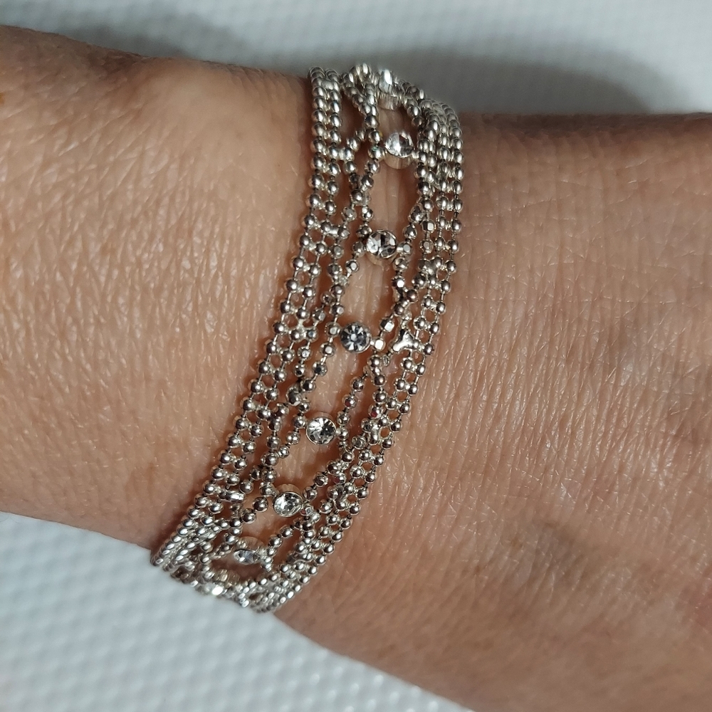Givenchy Silver Bead/Lace Braid Faceted Swarovski Crystal Bracelet
